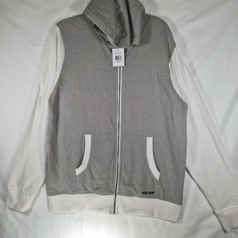 NWT Guess Gray & White Colorblock Full Zip Hooded Jacket Hoodie Women's XL